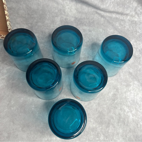 6 Vintage Turquoise Blue Barware Drinking Glasses Set of 6 Made Italy READ - Picture 11 of 12